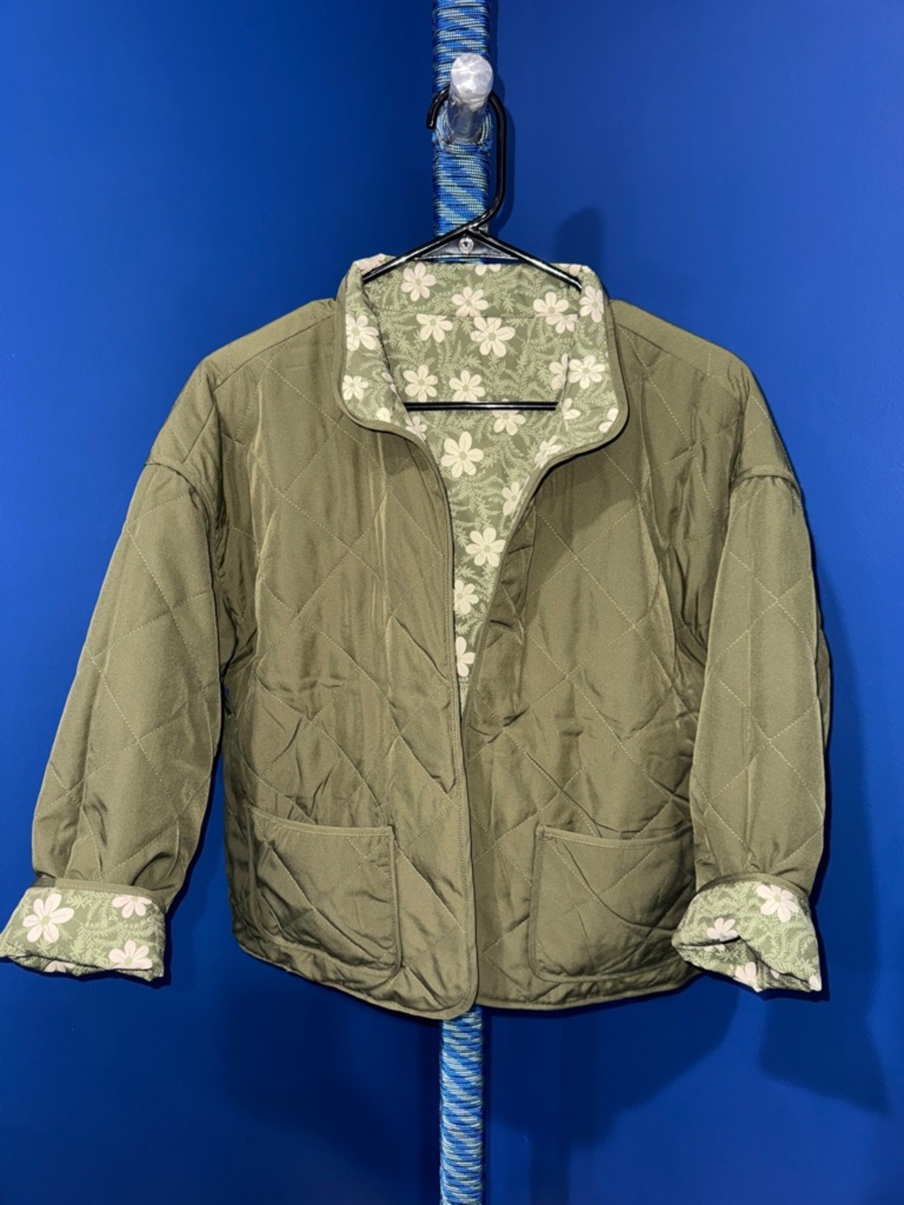 SABRINA LAUREN- NWT Reversible Green Floral Open Front Jacket Size Petite Med - Picture 5 of 14